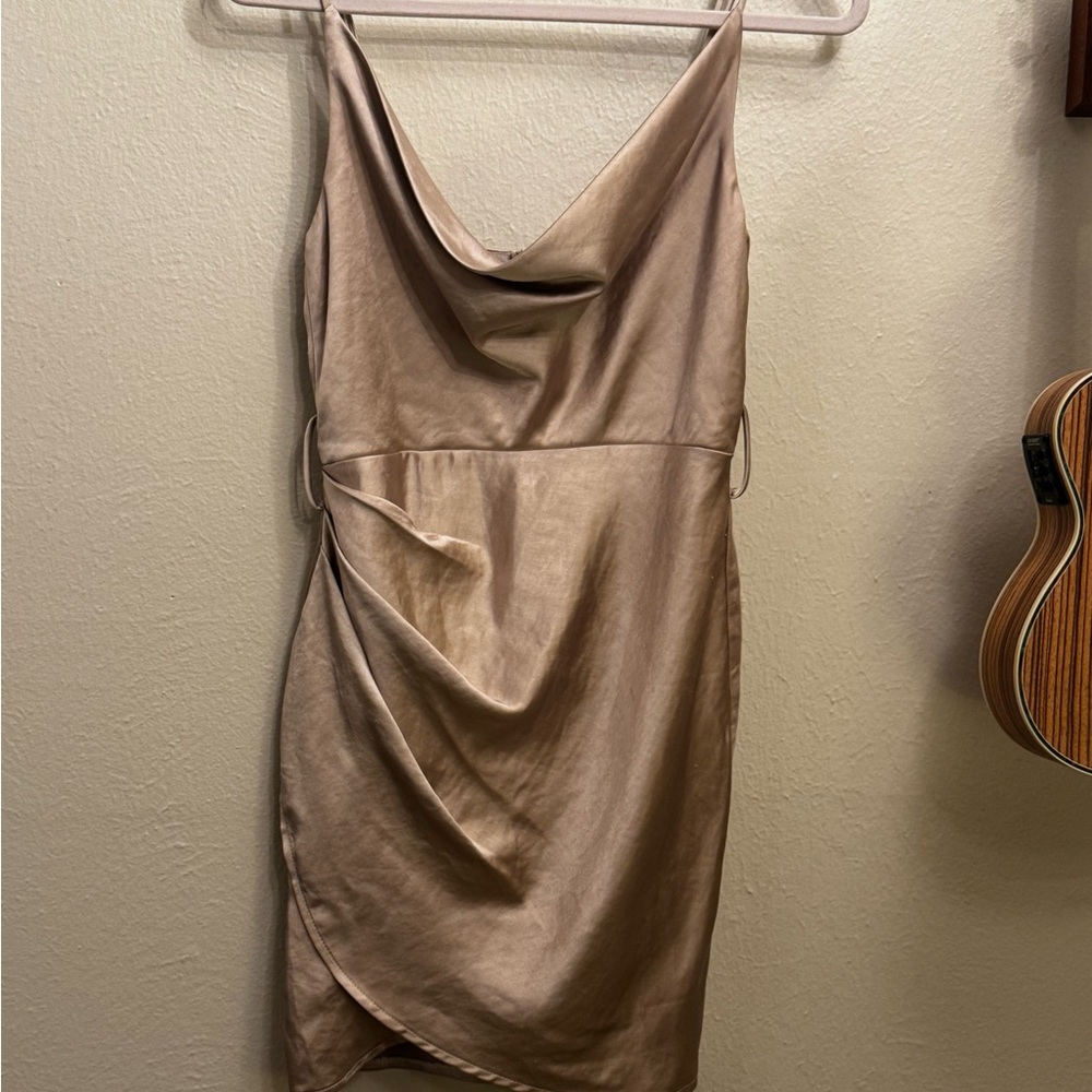 🔥 saints + secrets Chic Champagne Draped Mini Dress🔥